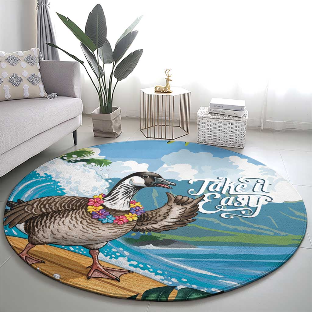 Aloha Hawaii Shaka Nene Goose Round Carpet Surfing Take It Easy LT14 - Polynesian Pride