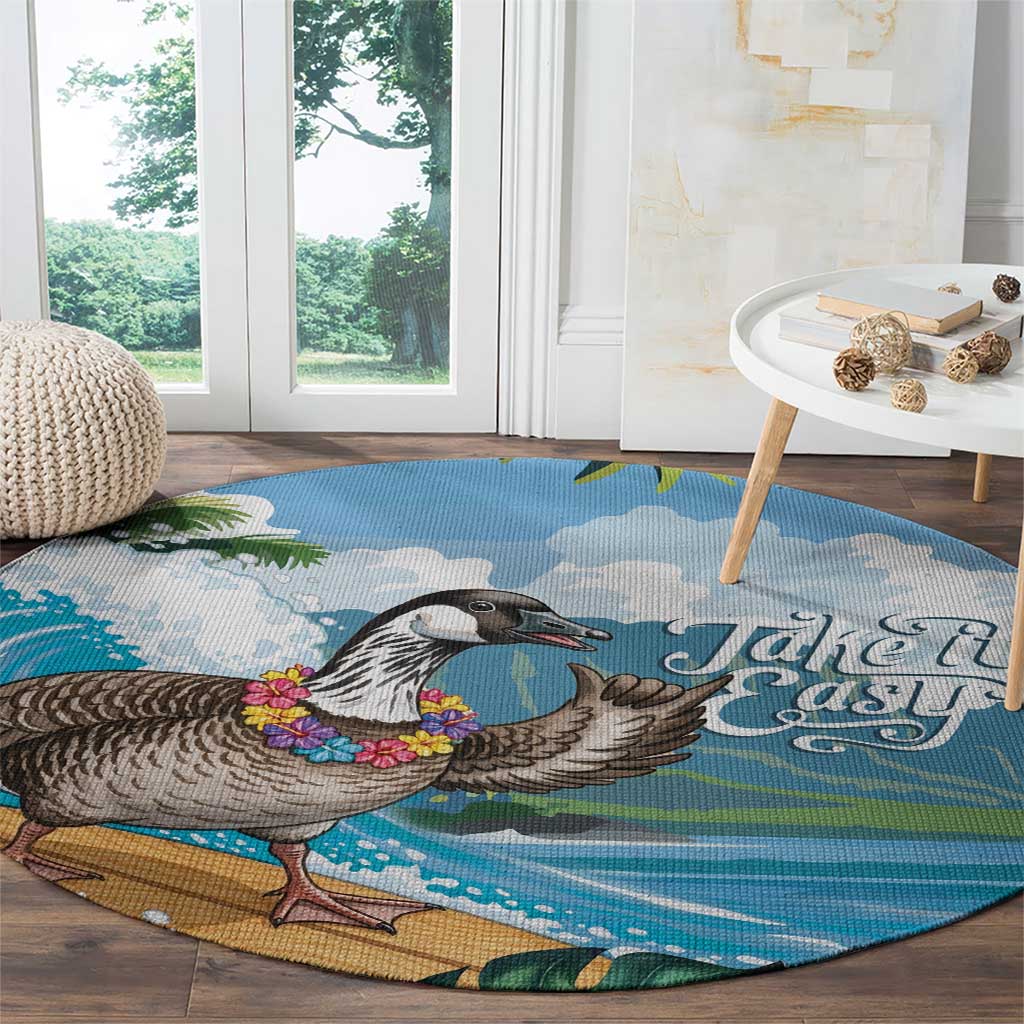 Aloha Hawaii Shaka Nene Goose Round Carpet Surfing Take It Easy LT14 - Polynesian Pride