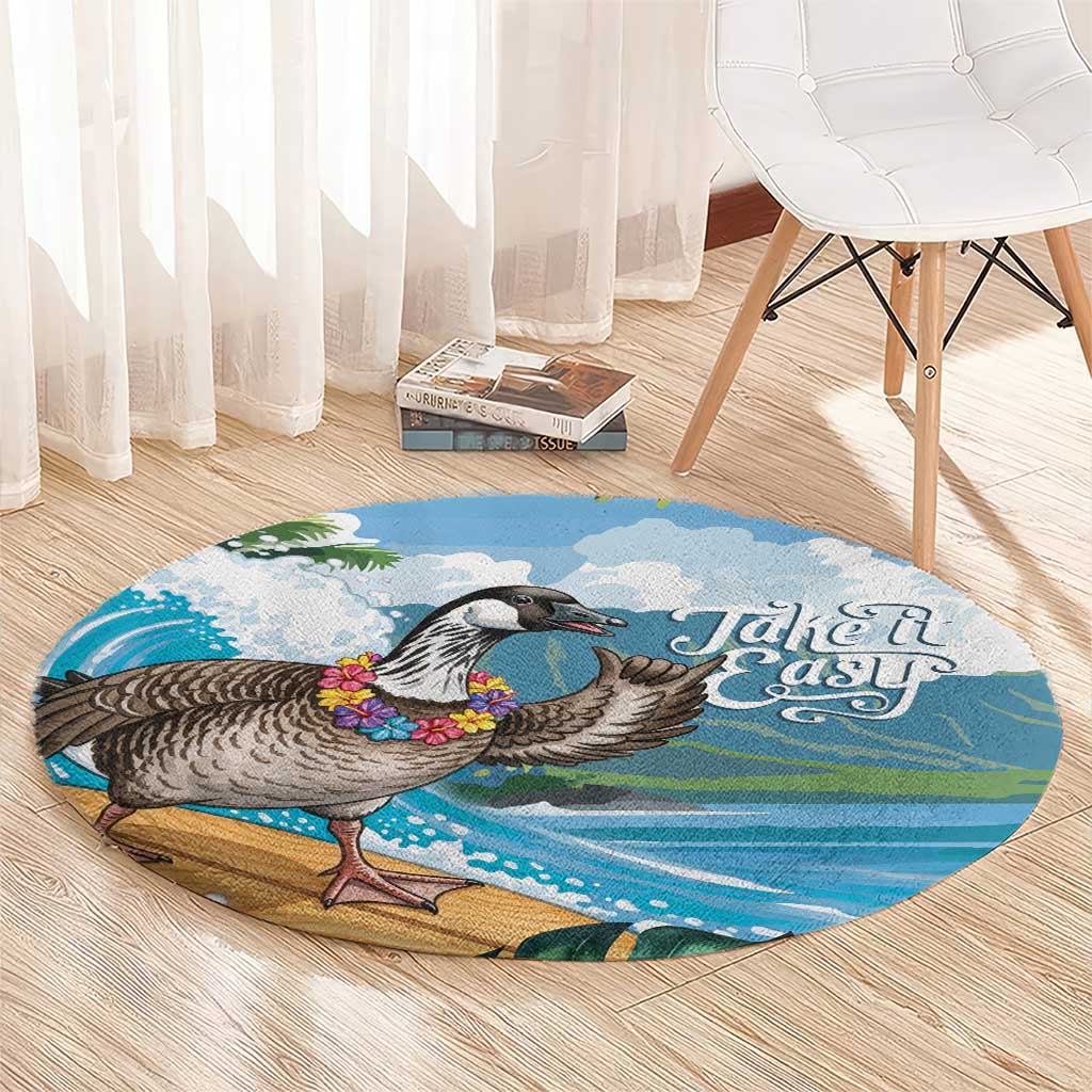Aloha Hawaii Shaka Nene Goose Round Carpet Surfing Take It Easy LT14 - Polynesian Pride