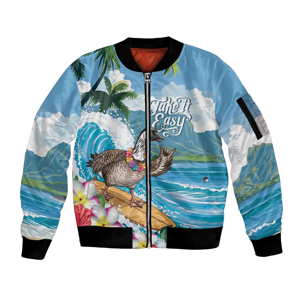Aloha Hawaii Shaka Nene Goose Sleeve Zip Bomber Jacket Surfing Take It Easy LT14 Unisex Blue - Polynesian Pride