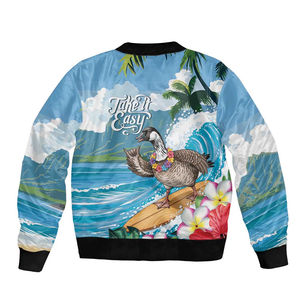Aloha Hawaii Shaka Nene Goose Sleeve Zip Bomber Jacket Surfing Take It Easy LT14 - Polynesian Pride