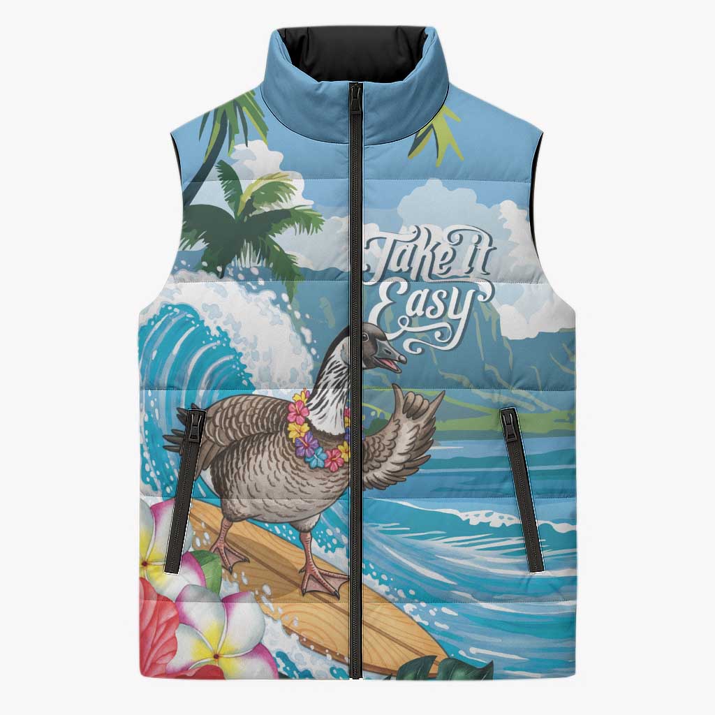 Aloha Hawaii Shaka Nene Goose Sleeveless Puffer Jacket Surfing Take It Easy LT14 Unisex Blue - Polynesian Pride