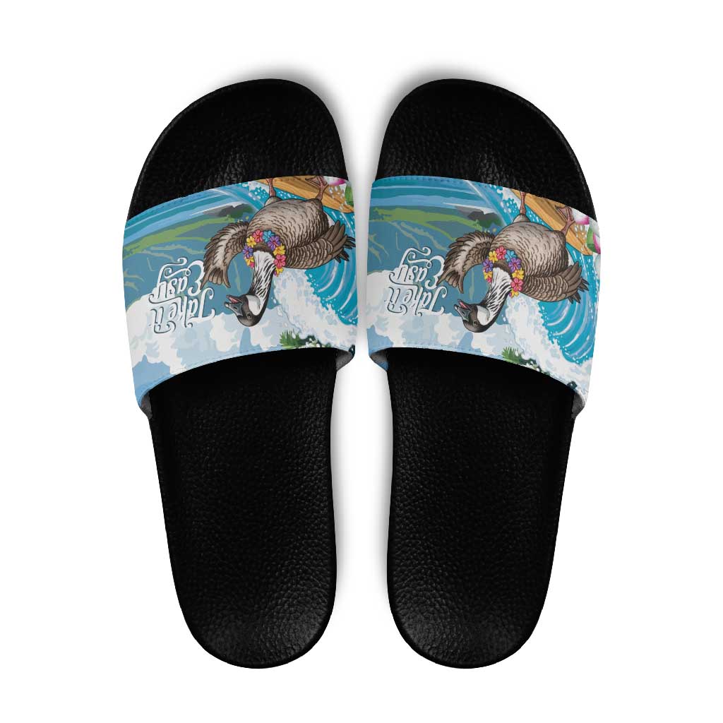 Aloha Hawaii Shaka Nene Goose Slide Sandals Surfing Take It Easy LT14 Blue - Polynesian Pride