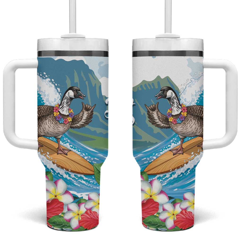 Aloha Hawaii Shaka Nene Goose Tumbler With Handle Surfing Take It Easy LT14 One Size: 40 oz Blue - Polynesian Pride