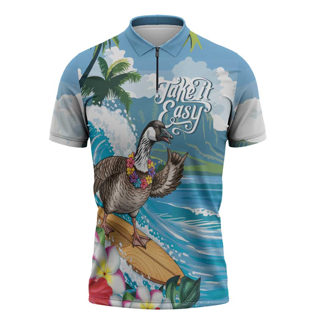 Aloha Hawaii Shaka Nene Goose Zipper Polo Shirt Surfing Take It Easy LT14 Blue - Polynesian Pride