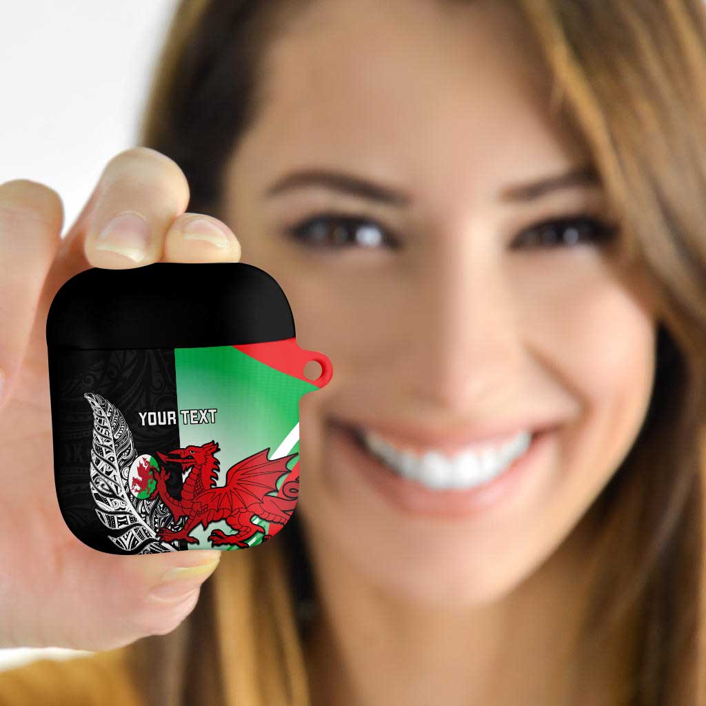 New Zealand and Wales Rugby Custom AirPods Case Aotearoa All Black Combine Welsh Dragon LT14 Black - Polynesian Pride