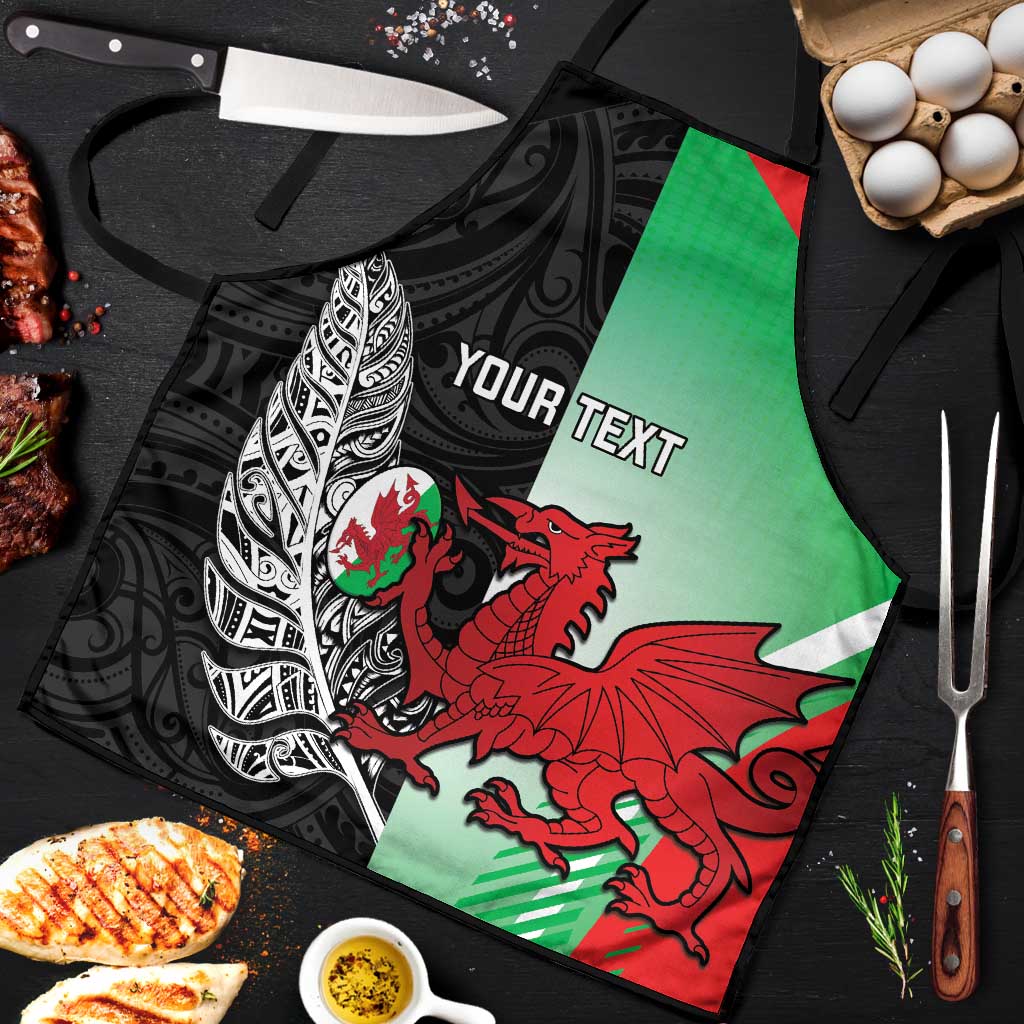 New Zealand and Wales Rugby Custom Apron Aotearoa All Black Combine Welsh Dragon LT14 Black - Polynesian Pride