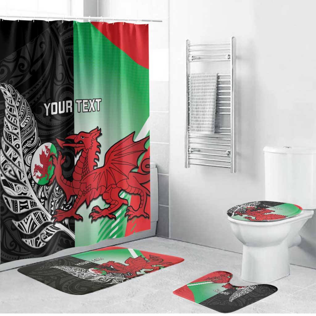 New Zealand and Wales Rugby Custom Bathroom Set Aotearoa All Black Combine Welsh Dragon LT14 Bathroom Set (4 pcs) Black - Polynesian Pride