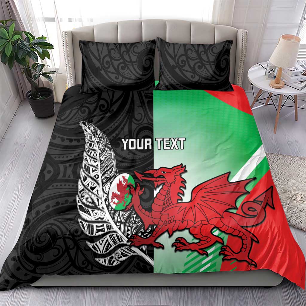 New Zealand and Wales Rugby Custom Bedding Set Aotearoa All Black Combine Welsh Dragon LT14 - Polynesian Pride