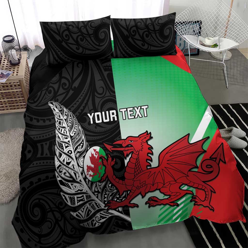 New Zealand and Wales Rugby Custom Bedding Set Aotearoa All Black Combine Welsh Dragon LT14 - Polynesian Pride
