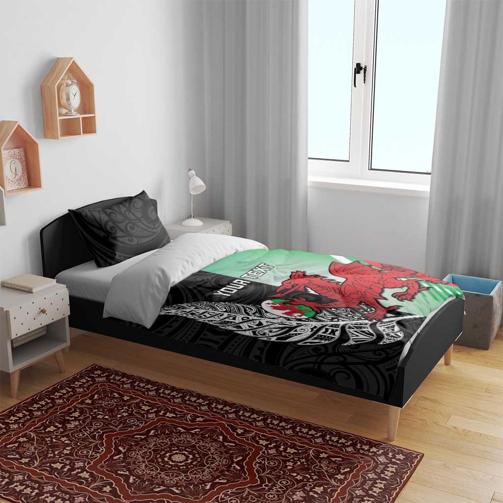 New Zealand and Wales Rugby Custom Bedding Set Aotearoa All Black Combine Welsh Dragon LT14 - Polynesian Pride