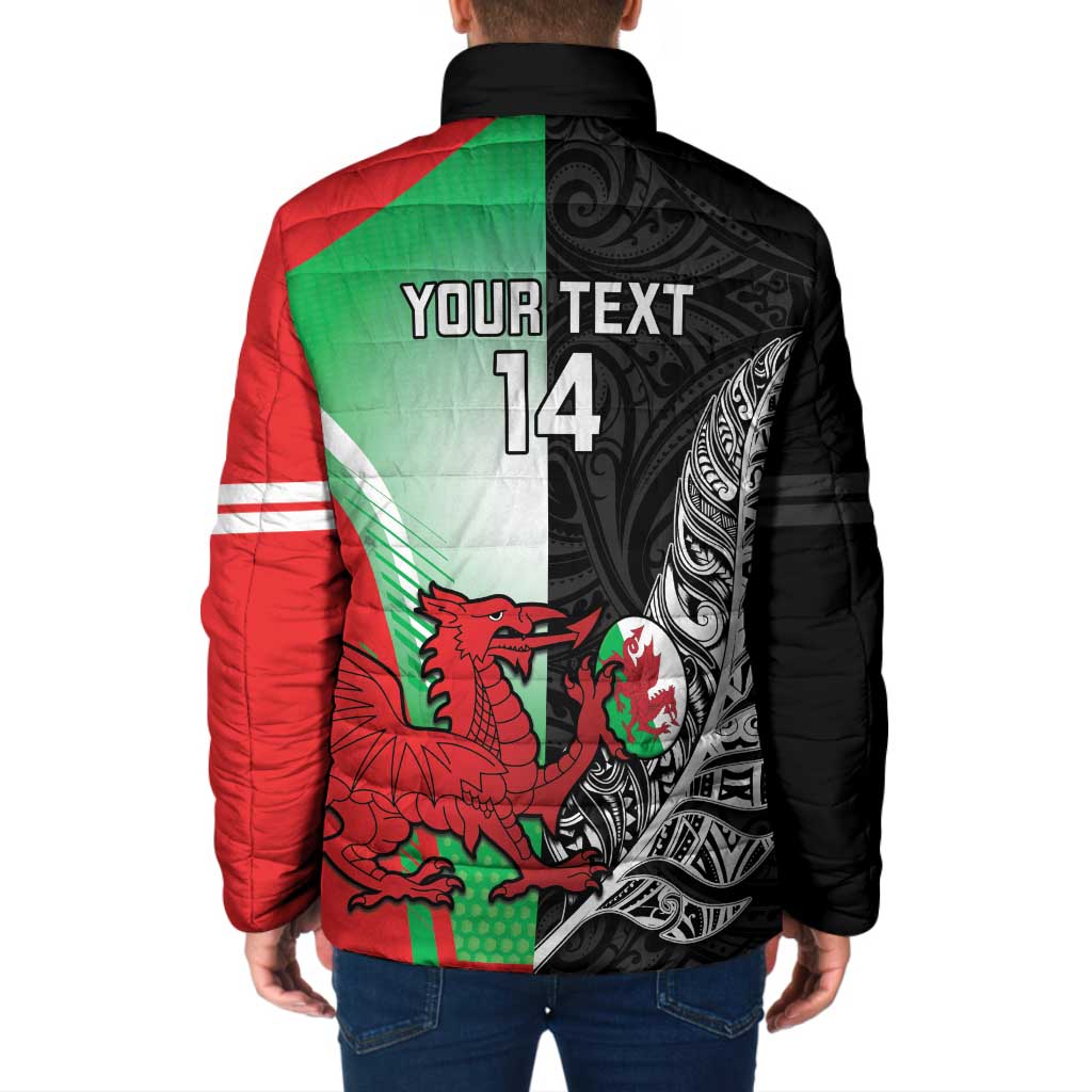 New Zealand and Wales Rugby Custom Padded Jacket Aotearoa All Black Combine Welsh Dragon LT14 - Polynesian Pride