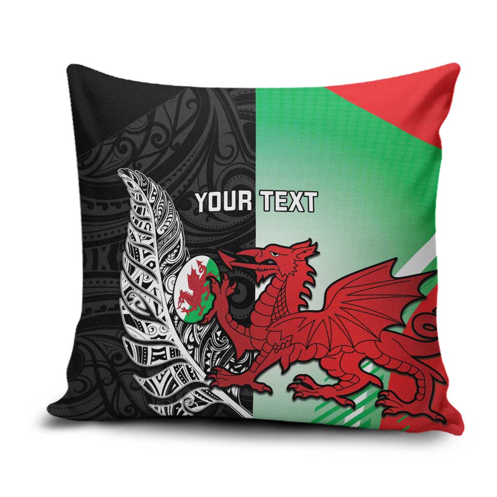 New Zealand and Wales Rugby Custom Pillow Cover Aotearoa All Black Combine Welsh Dragon LT14 Black - Polynesian Pride