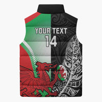 New Zealand and Wales Rugby Custom Sleeveless Puffer Jacket Aotearoa All Black Combine Welsh Dragon LT14 - Polynesian Pride
