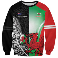 New Zealand and Wales Rugby Custom Sweatshirt Aotearoa All Black Combine Welsh Dragon LT14 Unisex Black - Polynesian Pride