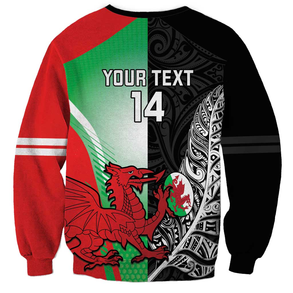 New Zealand and Wales Rugby Custom Sweatshirt Aotearoa All Black Combine Welsh Dragon LT14 - Polynesian Pride