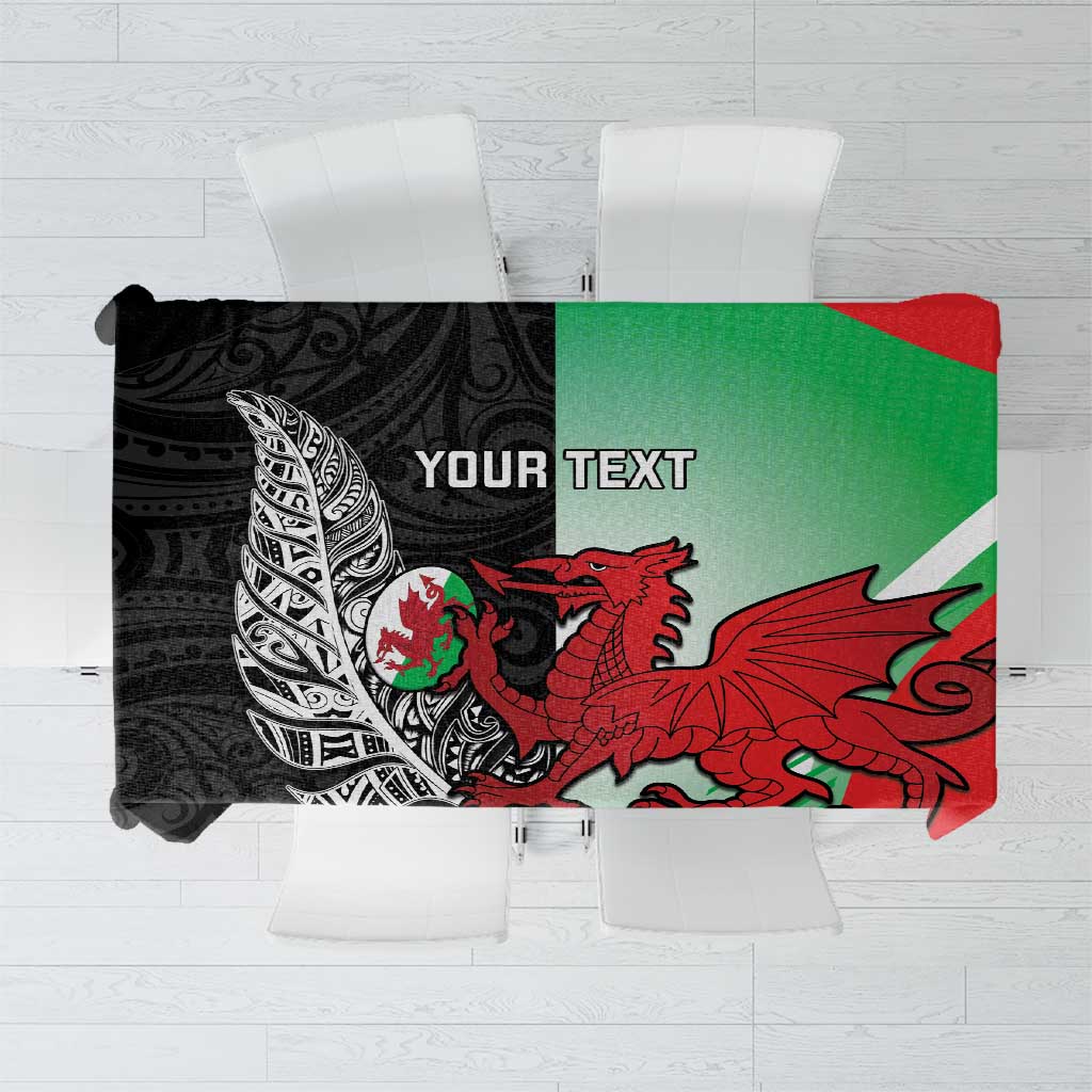 New Zealand and Wales Rugby Custom Tablecloth Aotearoa All Black Combine Welsh Dragon LT14 Black - Polynesian Pride
