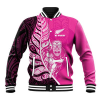 New Zealand Silver Fern Rugby Custom Baseball Jacket All Black Maori Pattern Pink LT14 Unisex Pink - Polynesian Pride