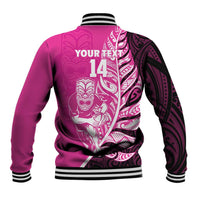 New Zealand Silver Fern Rugby Custom Baseball Jacket All Black Maori Pattern Pink LT14 - Polynesian Pride