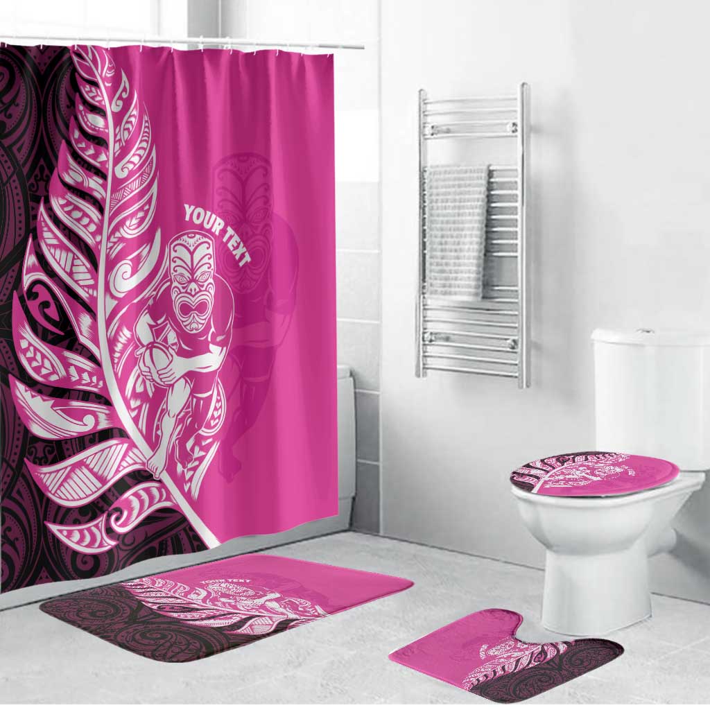 New Zealand Silver Fern Rugby Custom Bathroom Set All Black Maori Pattern Pink LT14 Bathroom Set (4 pcs) Pink - Polynesian Pride