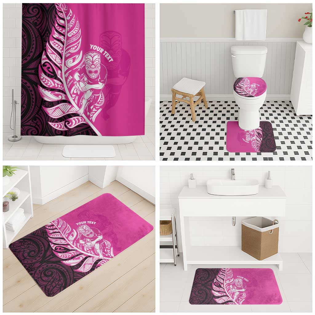 New Zealand Silver Fern Rugby Custom Bathroom Set All Black Maori Pattern Pink LT14 - Polynesian Pride