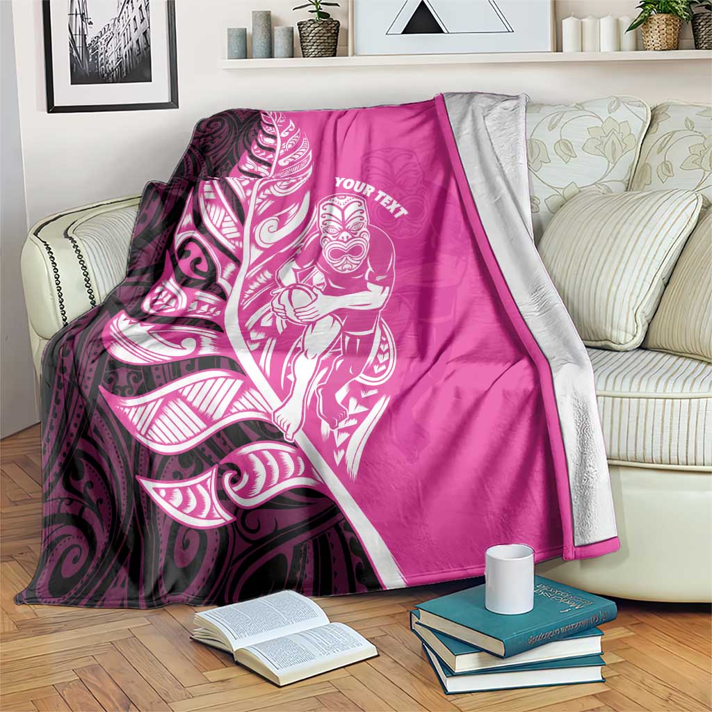 New Zealand Silver Fern Rugby Custom Blanket All Black Maori Pattern Pink LT14 Pink - Polynesian Pride