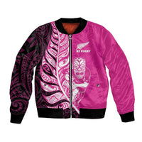 New Zealand Silver Fern Rugby Custom Bomber Jacket All Black Maori Pattern Pink LT14 Unisex Pink - Polynesian Pride