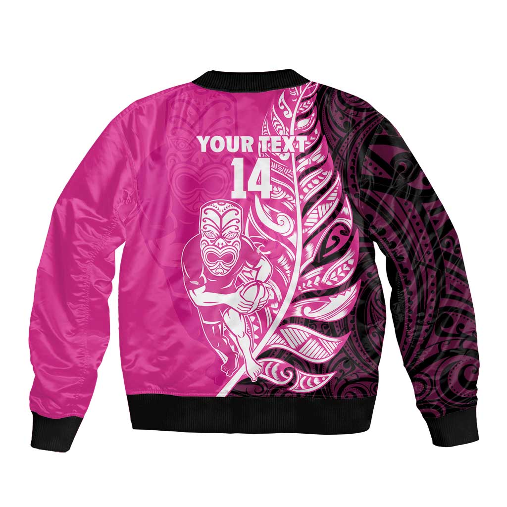 New Zealand Silver Fern Rugby Custom Bomber Jacket All Black Maori Pattern Pink LT14 - Polynesian Pride