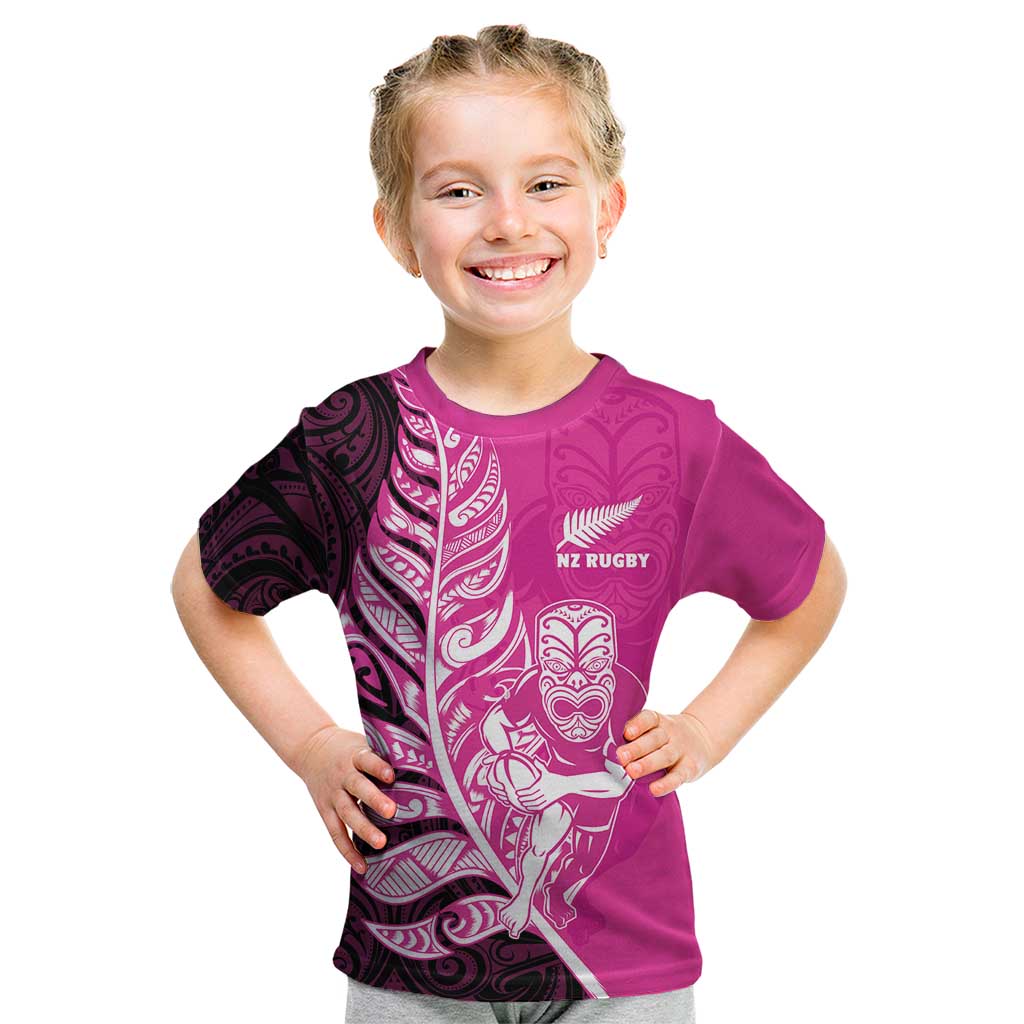 New Zealand Silver Fern Rugby Custom Kid T Shirt All Black Maori Pattern Pink LT14 Pink - Polynesian Pride