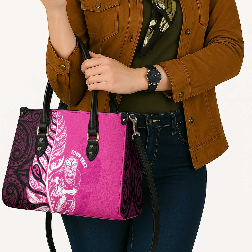 New Zealand Silver Fern Rugby Custom Leather Bag All Black Maori Pattern Pink LT14 - Polynesian Pride
