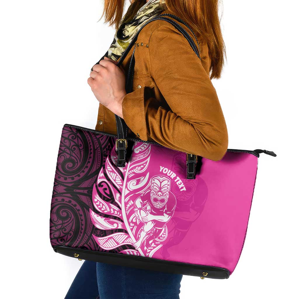 New Zealand Silver Fern Rugby Custom Leather Tote Bag All Black Maori Pattern Pink LT14 Pink - Polynesian Pride