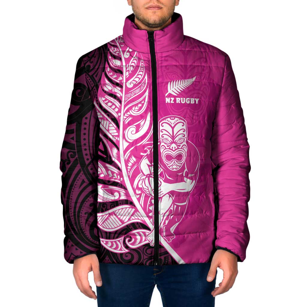 New Zealand Silver Fern Rugby Custom Padded Jacket All Black Maori Pattern Pink LT14 Men Pink - Polynesian Pride