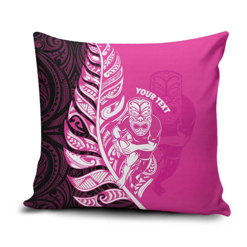 New Zealand Silver Fern Rugby Custom Pillow Cover All Black Maori Pattern Pink LT14 Pink - Polynesian Pride