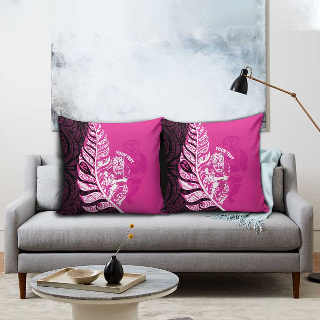 New Zealand Silver Fern Rugby Custom Pillow Cover All Black Maori Pattern Pink LT14 - Polynesian Pride