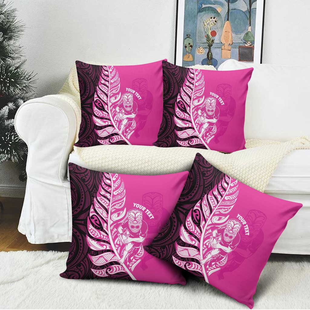 New Zealand Silver Fern Rugby Custom Pillow Cover All Black Maori Pattern Pink LT14 - Polynesian Pride