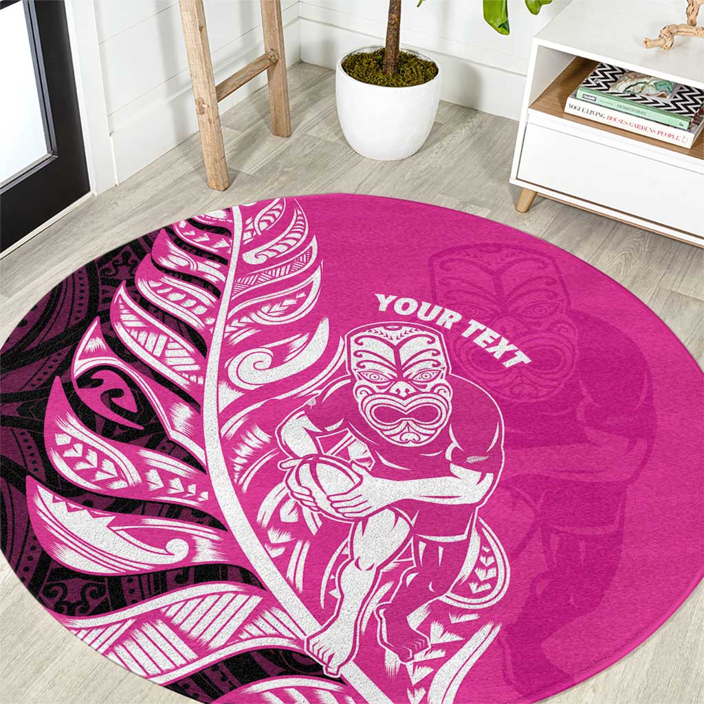 New Zealand Silver Fern Rugby Custom Round Carpet All Black Maori Pattern Pink LT14 Pink - Polynesian Pride