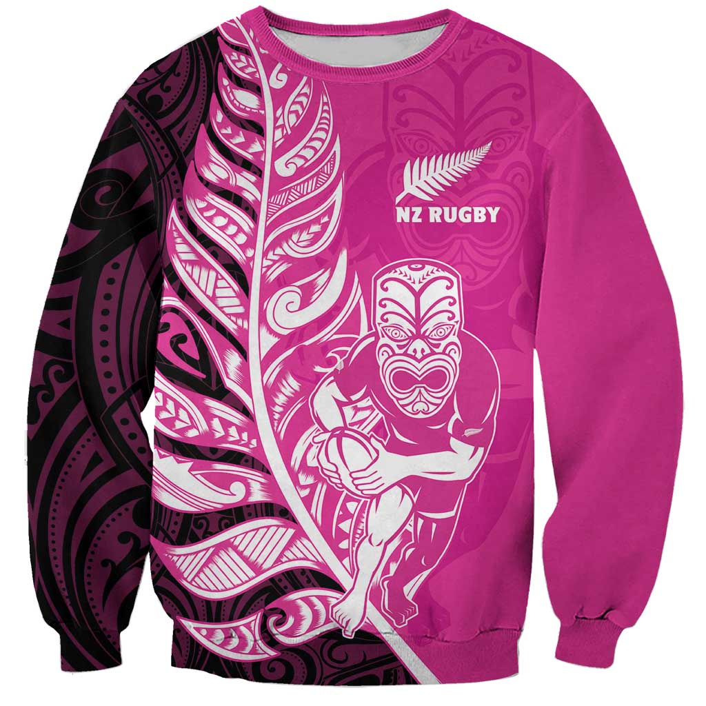 New Zealand Silver Fern Rugby Custom Sweatshirt All Black Maori Pattern Pink LT14 Unisex Pink - Polynesian Pride
