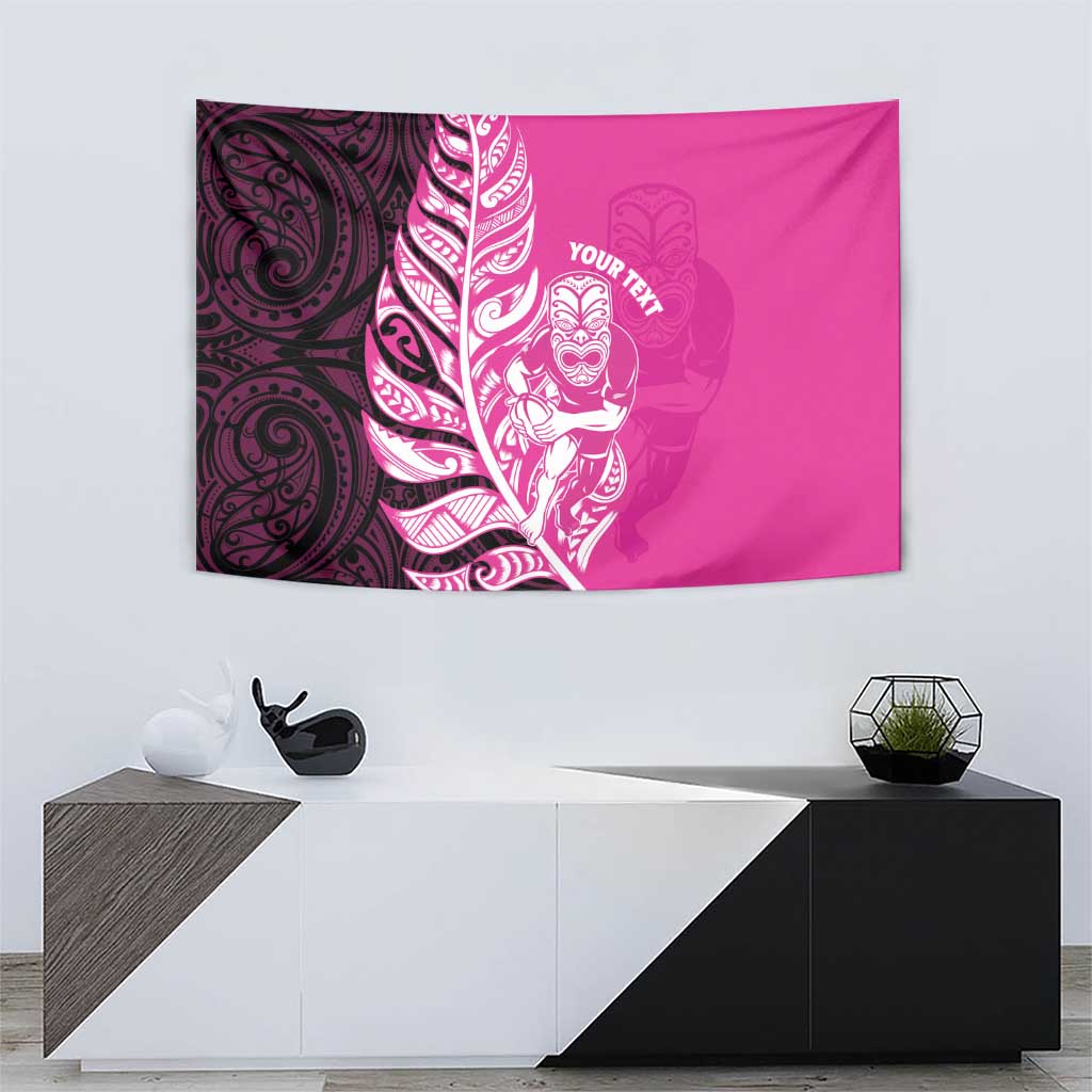New Zealand Silver Fern Rugby Custom Tapestry All Black Maori Pattern Pink LT14 - Polynesian Pride