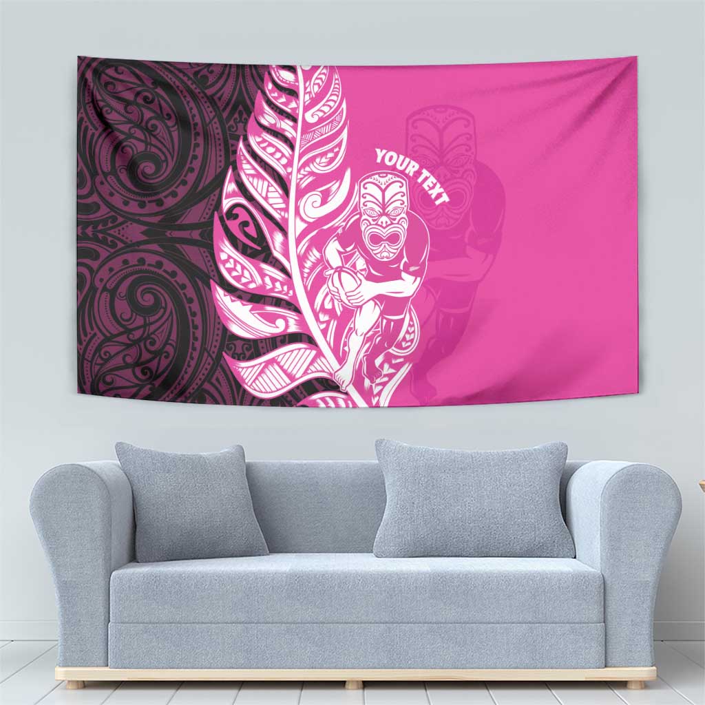 New Zealand Silver Fern Rugby Custom Tapestry All Black Maori Pattern Pink LT14 - Polynesian Pride