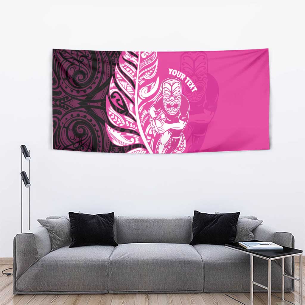New Zealand Silver Fern Rugby Custom Tapestry All Black Maori Pattern Pink LT14 - Polynesian Pride