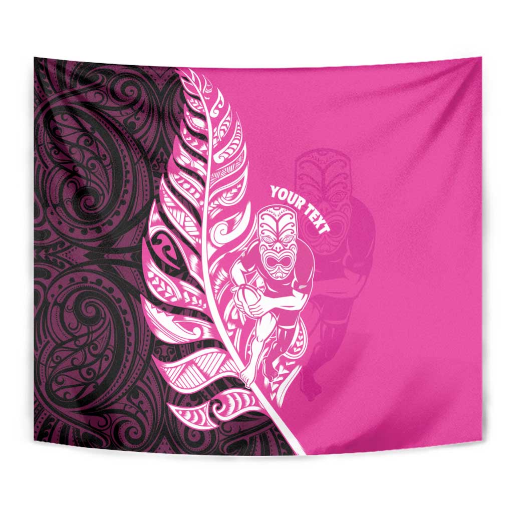 New Zealand Silver Fern Rugby Custom Tapestry All Black Maori Pattern Pink LT14 - Polynesian Pride