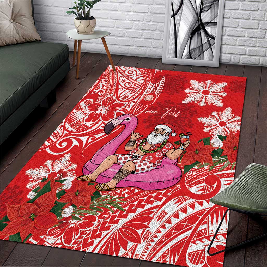 Personalized Hawaii Christmas Area Rug Mele Kalikimaka Chilling Shaka Santa Flamingo LT14 Red - Polynesian Pride