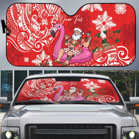Personalized Hawaii Christmas Auto Sun Shade Mele Kalikimaka Chilling Shaka Santa Flamingo LT14 Red - Polynesian Pride