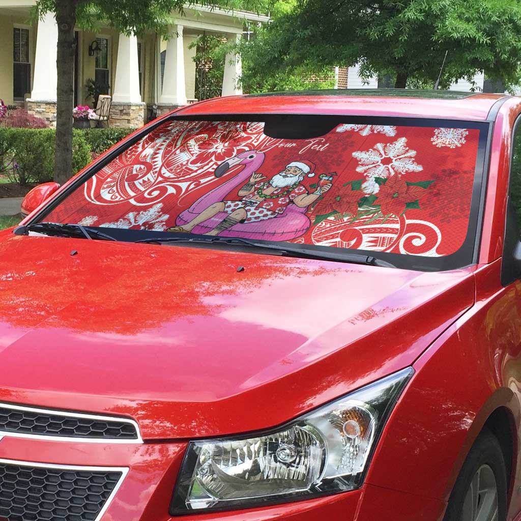 Personalized Hawaii Christmas Auto Sun Shade Mele Kalikimaka Chilling Shaka Santa Flamingo LT14 - Polynesian Pride