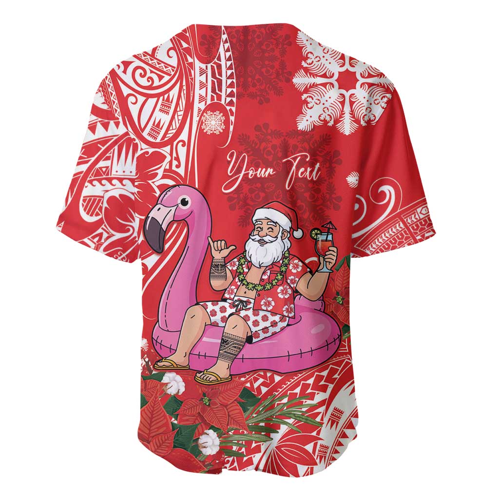 Personalized Hawaii Christmas Baseball Jersey Mele Kalikimaka Chilling Shaka Santa Flamingo LT14 - Polynesian Pride