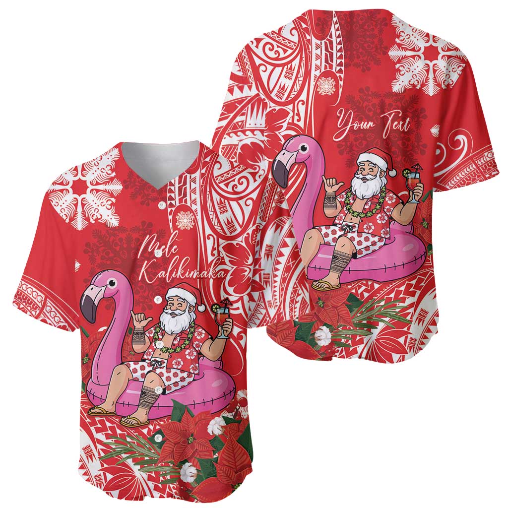 Personalized Hawaii Christmas Baseball Jersey Mele Kalikimaka Chilling Shaka Santa Flamingo LT14 - Polynesian Pride