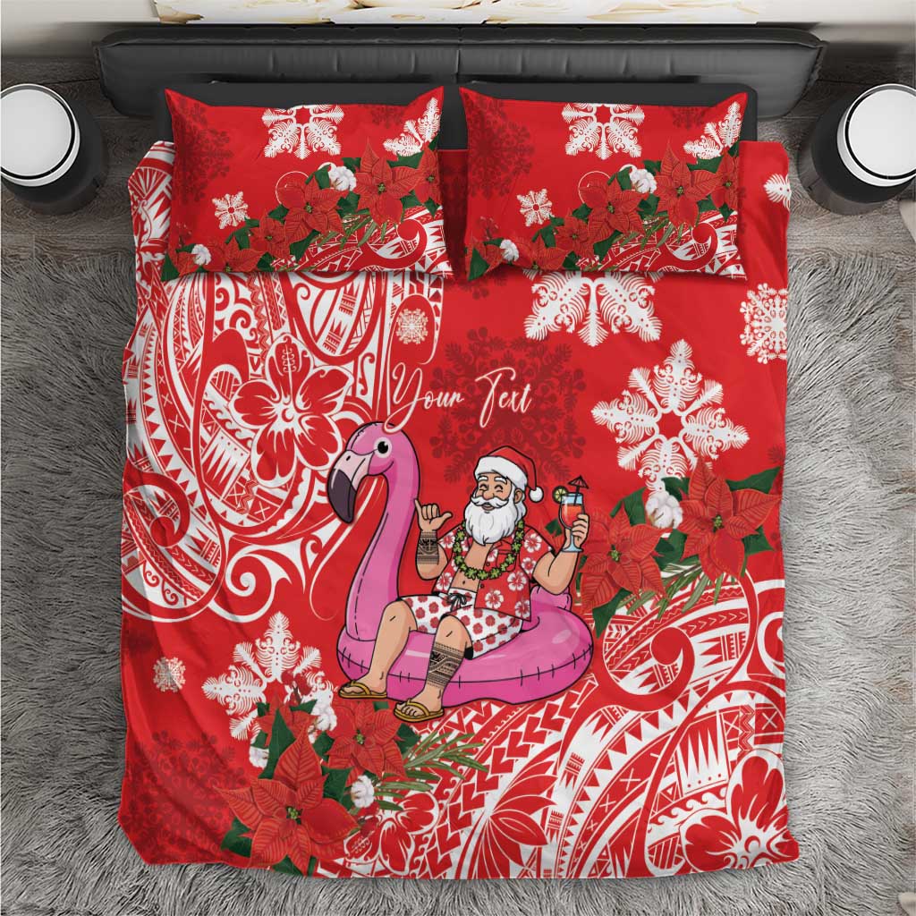 Personalized Hawaii Christmas Bedding Set Mele Kalikimaka Chilling Shaka Santa Flamingo LT14 Red - Polynesian Pride