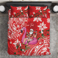 Personalized Hawaii Christmas Bedding Set Mele Kalikimaka Chilling Shaka Santa Flamingo LT14 Red - Polynesian Pride