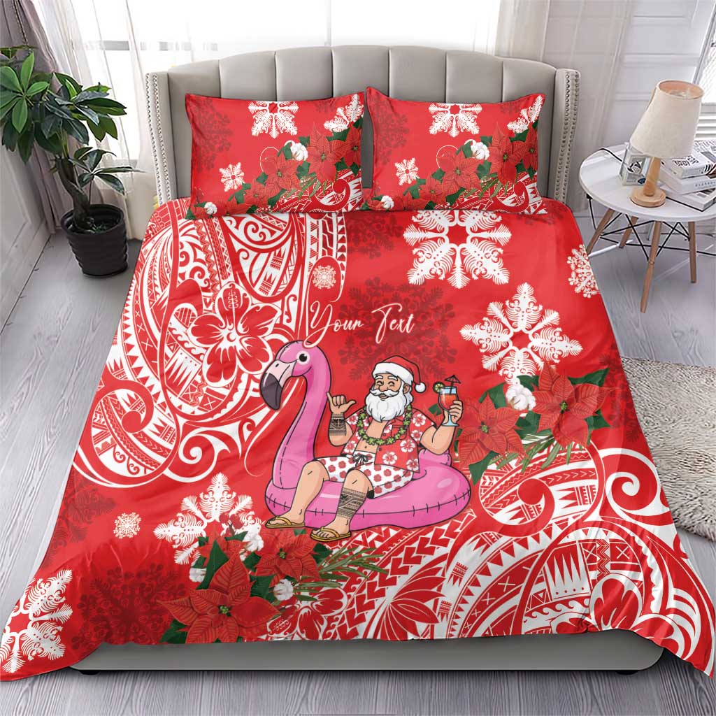 Personalized Hawaii Christmas Bedding Set Mele Kalikimaka Chilling Shaka Santa Flamingo LT14 - Polynesian Pride