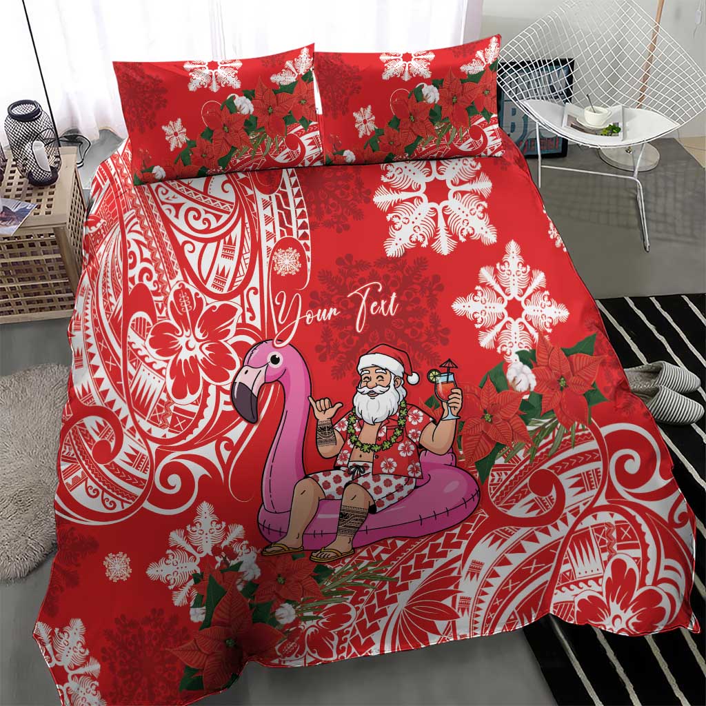 Personalized Hawaii Christmas Bedding Set Mele Kalikimaka Chilling Shaka Santa Flamingo LT14 - Polynesian Pride